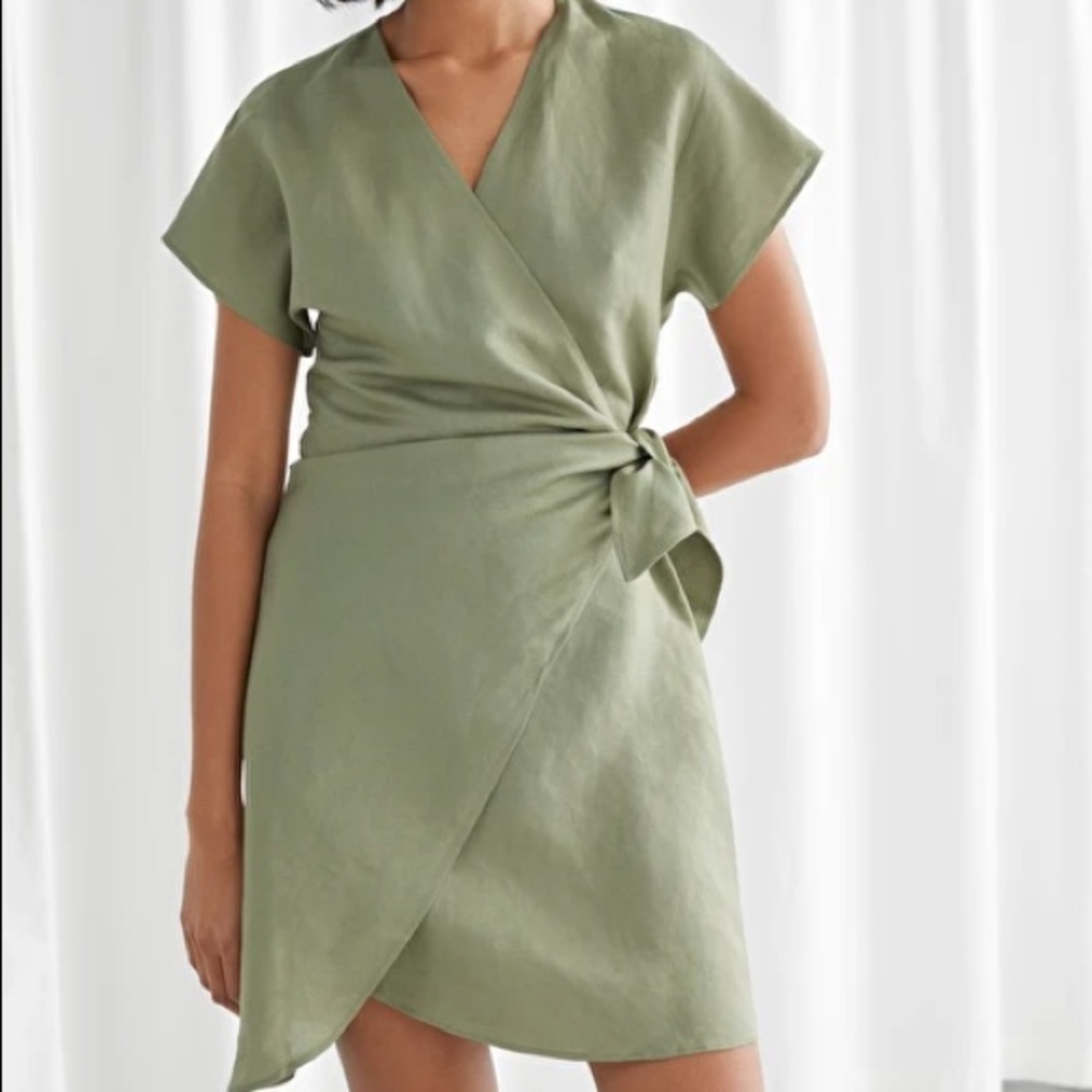 & Other Stories Linen Blend Wrap Mini Dress